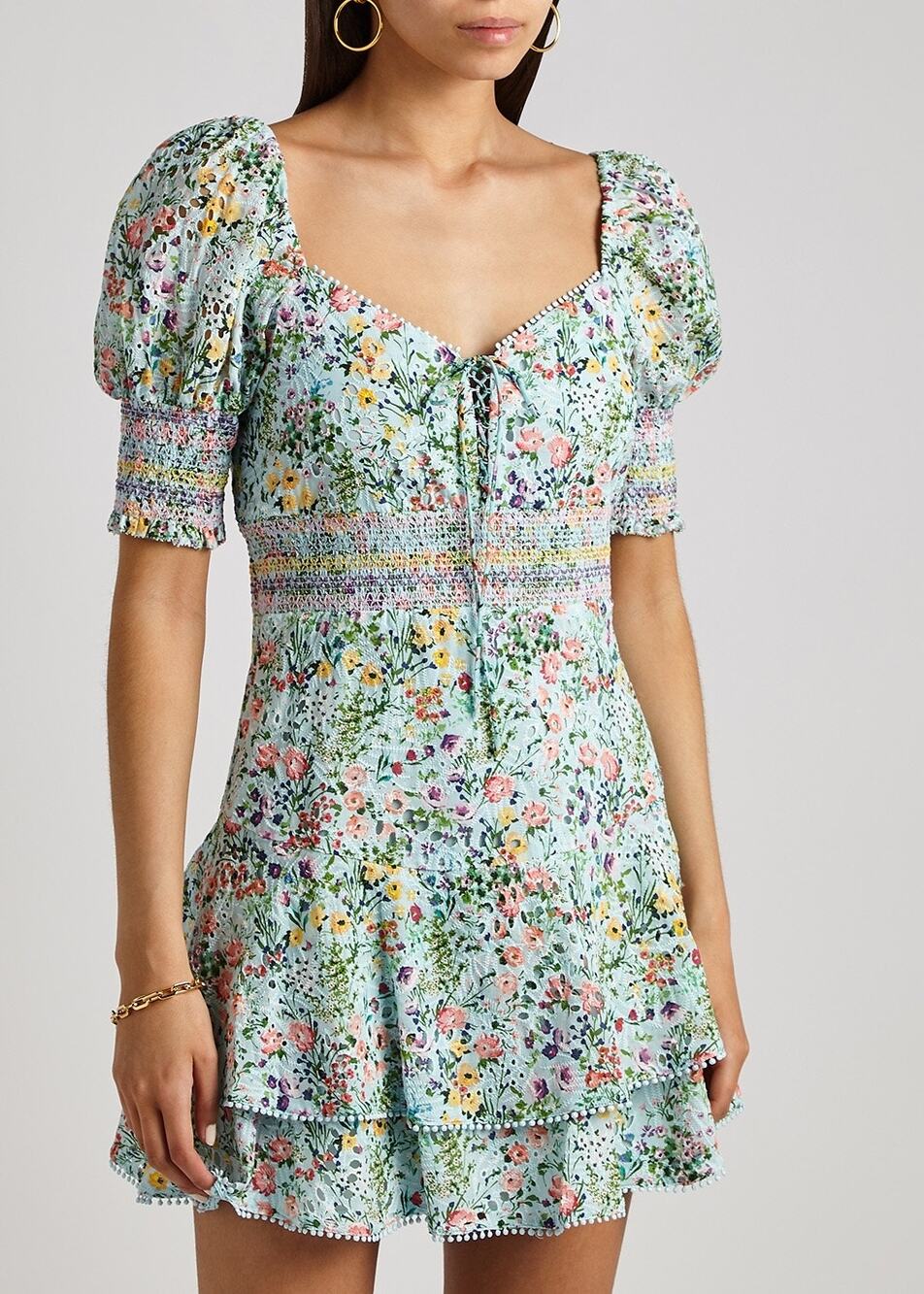 Alice + Olivia Crawford Sweetheart Puff Sleeve Mini Dress Size 14 Cottagecore
